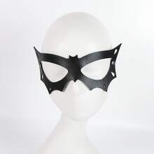 女士剑龙猫面具，女士化妆舞会面具，兔子面具，猫脸面具，适合夜店鸡尾酒会角色扮演，其他自然主题派对PU皮革胸背带，四季皆宜 - 黑色EM-213 - 查看 3
