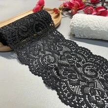 1/5" 寬彈性花卉蕾絲飾邊緞帶，柔軟彈性蕾絲布料，適用於縫紉 DIY、內衣、胸罩、裙襬、婚紗面紗、手工藝裝飾，復古風白色黑色蕾絲飾邊 - 多色B - 查看 9