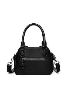 Classic Retro Elegant Solid Color Women's Shoulder Bag & Handbag, Suitable For Daily Commute - Black - View 6