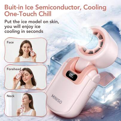  MINISO Handheld Cold Compress Fan, 2400mAh Portable Mini Fan With 5 Speed Settings And Smart Digital Display, USB Rechargeable Pocket Fan For Travel, Makeup, Office, Outdoor