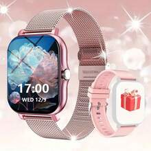 Reloj inteligente 2026 nuevo de 1,83 pulgadas para hombres y mujeres, diseño de doble correa con una variedad de colores de correa, con notificaciones, respuesta de llamadas, control de música, modos deportivos, compatible con iOS y Android, un regalo ideal para familiares y amigos - Silicona rosa + acero - Ver 3
