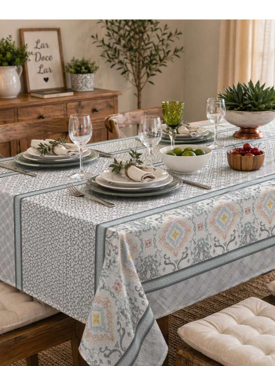 Luxury Oxford Rustic Linen Tablecloth For 4/6/8 People, Various Prints - Phersa - View 1