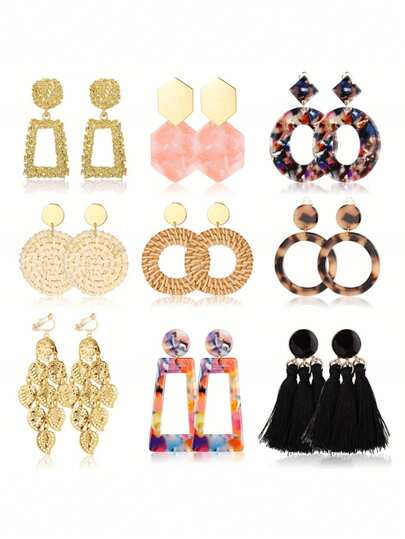 Xiacheng 3Pairs/9Pairs Rattan Earrings Set For Women, Handwoven Boho Drop Dangle Hoops, Lightweight Bohemian Summer Beach Statement Jewelry For Vacation Party