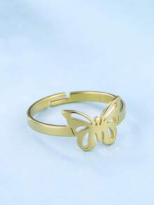 LIKGREAT 1pc Stainless Steel Butterfly Pattern Adjustable Open Ring, Minimalist Fashion Personalized Couple Rings, Mother's Day Jewelry Gift - Butterfly Series - View 8