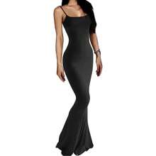 Novedad de verano, falda informal ajustada de alta elasticidad, sin mangas, Sexy, con tirantes largos, vestido de cola de pez con realce de glúteos - Negro - Ver 4
