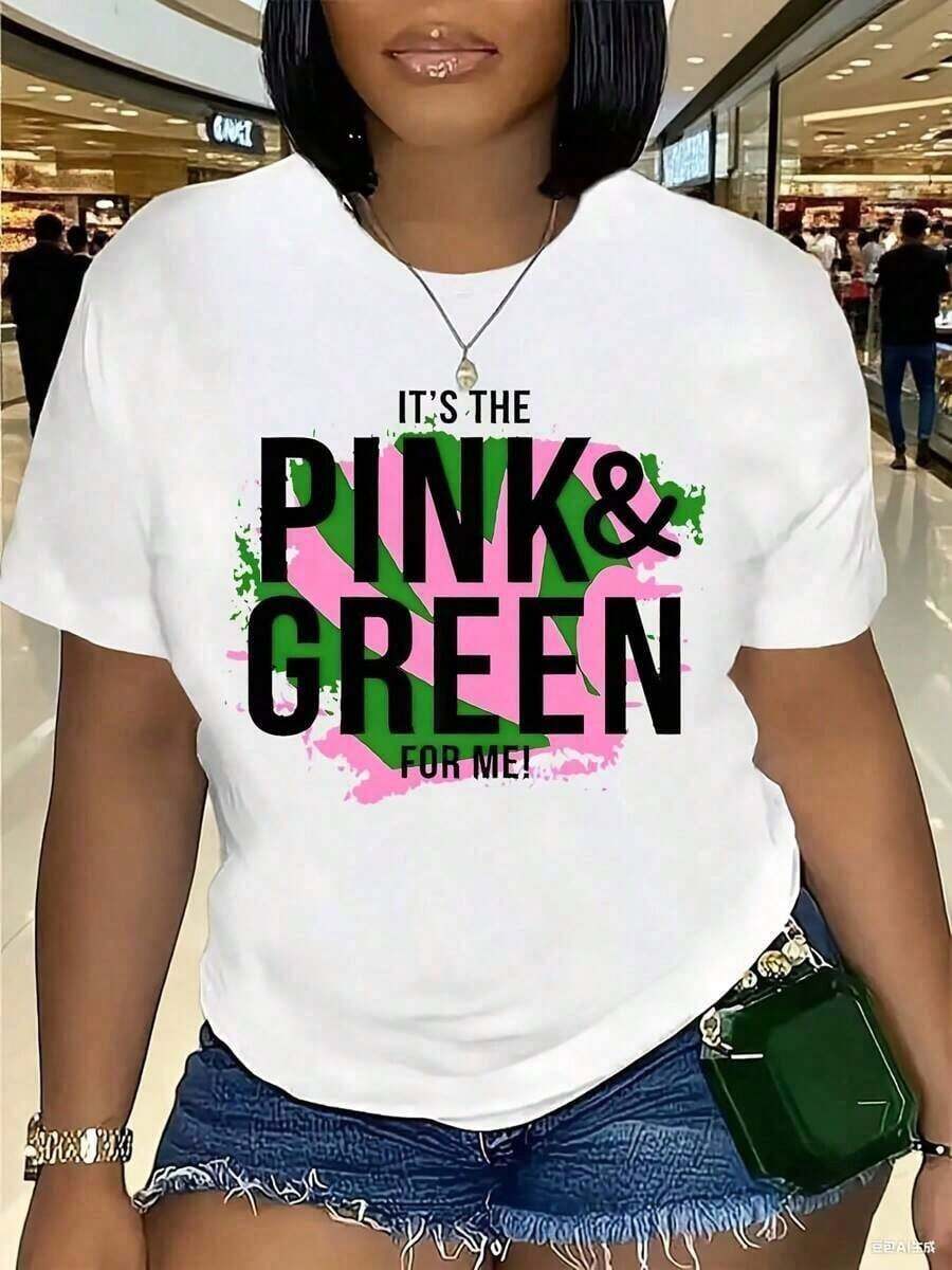 Camiseta Gráfica de Cuello Redondo para Mujer J15 AKA 1908 - Negra con Eslóganes de Empoderamiento en Rosa y Verde, Transpirable, de Manga Corta, para Verano, Lavable a Máquina, Ropa Festiva, Ajuste Cómodo, Holgada y Confortable, Camisetas Casuales Cómodas - Blanco - Ver 1