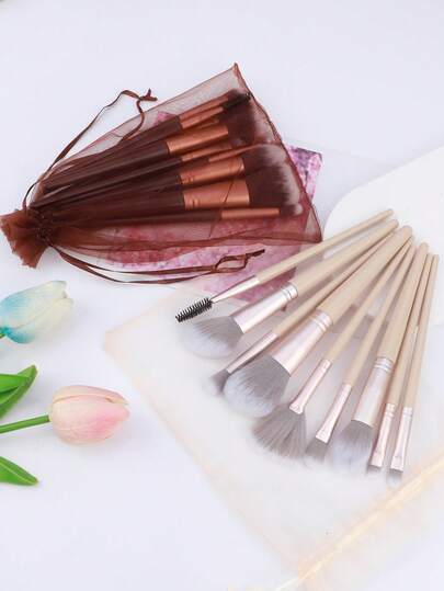 9 Full-Face Travel Makeup Brush Sets, Synthetic And Natural Hair Makeup Brushes, Suitable For Blush, Eye Shadow, Concealer And Eyebrow Brush, Suitable For Beginners. Mesh Sandbags Are Convenient To Store.