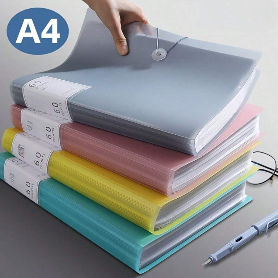 1 pièce Chemise de classement de 30 pages, couleurs macaron pour la rentrée scolaire, chemise de classement à bouton-pression de 30 pages A4 avec poches transparentes multicouches, organisateur de documents de bureau imperméable et résistant à la saleté, classeur pour examens et devoirs, porte-documents pour CV, organisateur de documents A4 de couleur macaron minimaliste