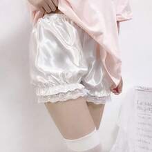 Pantalones cortos góticos de encaje de Lolita para mujer, bombachos con volantes y lazo bonito estético negro, pantalones cortos Y2k E-girl Kawaii con volantes - blanco1 - Ver 3