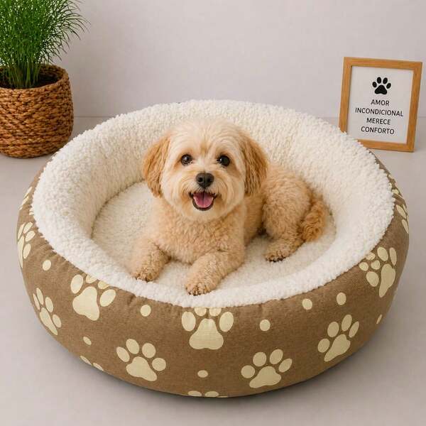 Caminha Pet Redonda Sherpa 49x49 Antiestresse Para Cães e Gatos