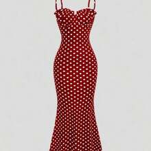 Sweetro Spring/Summer Black & White Polka Dot Sexy Backless Spaghetti Strap Dress For Women - Rojo - Ver 1