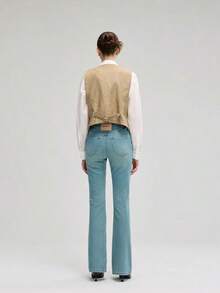 Women's High Waist Flared Jeans Slim Fit Retro Style Casual Autumn Denim Pants - Turquoise - View 7
