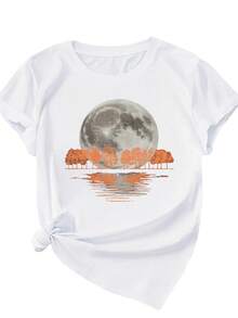 Camiseta de mujer Pure Comfortable con reflejo de árboles bo la luz de la luna en un paise - Blanco - Ver 2
