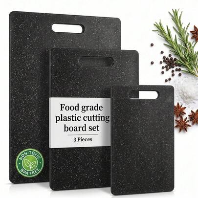 Bộ 3 thớt nhựa, giả đá granite, thớt nhà bếp, dễ vệ sinh và kháng khuẩn, bền chắc để thái rau củ, trái cây và thịt.