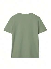 Set de 3 camisetas de manga corta de cuello redondo, de uso diario versátil y de moda para mujer - Rosa, verde hierba y albaricoque. - Ver 5