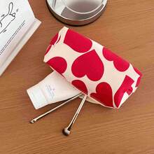 1pc Red Heart-Shaped Drawstring Storage Pouch, Portable Travel Makeup Bag, Large Capacity Decorative Bag Suitable For Holiday Gifts, Can Be Used For Gift Packaging, Storing Cosmetics, Keys And Coins - Red - View 4