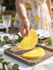 40 pezzi Tovaglioli di carta monouso con motivo al limone, Tovaglioli di carta quadrati arancioni semi-circolari, Tovaglioli decorativi con stampa al limone, Adatti per matrimoni all'aperto, feste di fidanzamento, matrimoni personalizzati, feste tropicali estive, hotel, decorazione tavolo da matrimonio, feste di compleanno - tessuto - Visualizzare 5