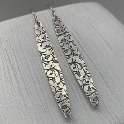 Women's Long Bar Hanging Earrings, Handcrafted Vintage Texture Retro Elegant Earrings, Holiday Accessories
