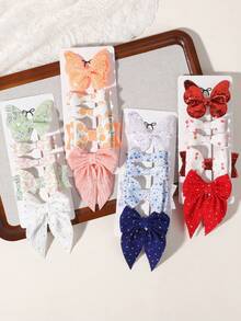 5pcs Glitter Butterfly & Floral Fabric Hair Clips, Soft & Hair-Friendly Alligator Hair Clips - Mixed color - View 3