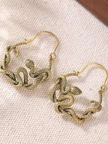 DIYCCPC Vintage Snake Design Hoop Earrings, Gold Twisted Snake Earrings, Gothic Bohemian Jewelry, Suitable For Daily Wear And Parties - Gold - View 9