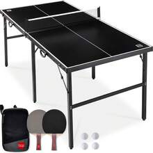 Portable Mid-Size Ping Pong Table Foldable Indoor Outdoor Table Tennis Set With 2 Paddles 4 Balls Net And Carrying Case Aluminum Frame Compact 6ft Table - Blue - View 1