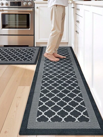 1pc Nordic Minimalist Black And White Plaid Non-Slip Washable Floor Mat, Suitable For Bathroom, Kitchen, Outdoor, Indoor, Hallway, Bedroom, Living Room, Decorative, Fits Japanese Style Decor