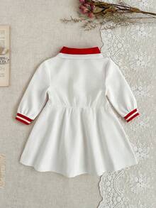 Baby Girl Bow Print Long Sleeve Dress - White - View 3