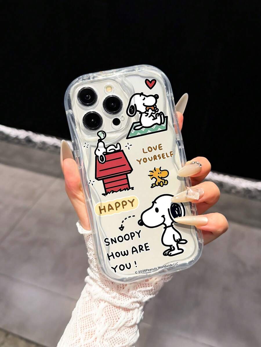 Miniso Snoopy Transparent Wavy Edge Phone Case Compatible With IPhone 17 Pro Max, 17, 16 Pro Max, 15 Pro Max, 16 Pro Max, 14, 13, 12, 11, 14 Pro, 15 Plus, 12 Pro, 16 Plus And Other Models, Cute Cartoon Print - Multicolor - View 1
