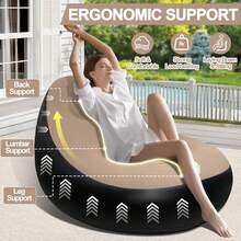 2 piezas Sofá inflable con felpa, sillón reclinable plegable, sofá cama para exteriores con comodidad antideslizante, color café - A - Ver 6