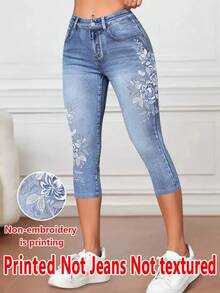 Leggings de Mujer 3/4 con Estampado Floral, Pantalones Ajustados - Azul - Ver 2
