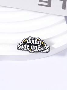 1pc Doing Side Quests Enamel Pin RPG Game Style Gothic Fantasy Font Metal Brooch Bag Lapel Badg Fashion Jewelry Gift For Friends - Black and White - View 9