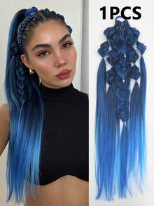 24-Inch Mixed Color/Gradient Wig Ponytail, Lantern Braid & Bubble Twist Braid Hair Accessory Ponytail Braids, Perfect For Festival Wear - Multicolor - View 13
