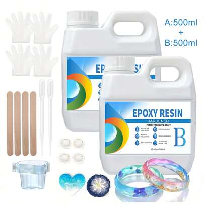 Bộ nhựa Epoxy trong suốt 17,6 Oz/35,2 Oz (500ml/1000ml) - Không bọt khí, không ố vàng, tuyệt vời để phủ, đúc, làm mặt bàn, tự làm, quầy bar, bàn sông, nghệ thuật nhựa, gỗ bóng, đồ trang sức và các dự án tự làm - hoàn hảo cho ngày lễ tình nhân và làm đồ thủ công