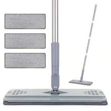 Flat Mop With 3 Pads, Microfiber Mops For Floor Cleaning Adjustable Handle 29-49, Dust Mop For Hardwood Floors, Wet Dry Use On Laminate Wood Tile Vinyl Wall Mopping Bathroom Kitchen Household Supplies - 灰色的 - 查看 1