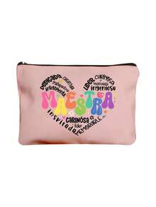 Multi-Color Maestra Letter & Heart Pattern Cosmetic Bag, Cute Large Capacity Storage Pouch, Daily Toiletry Bag, Multifunctional Storage Bag, Lightweight Travel Handbag, Exquisite Gift, Travel Souvenir For Friends, Essential Storage Bag For Work, School, Travel, Picnic, Camping, Outdoor Activities, Valentine's Day Gift, Back To School Essential - Multicolor - View 15