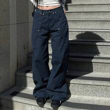 Ropa de los años 2000 Y2k, pantalones vaqueros con corte de bota de tiro bajo, pantalones vaqueros informales a rayas negras para mujer, pantalones acampanados de calle, P77-DD25 - 3 - Ver 6