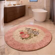 Made In Turkey - CHILAI HOME 100 Cm Round Bathroom Rug | 100x100 Cm| 100% Polyester, Non-Slip, Washable Bath Mat - Baby Pink - View 1