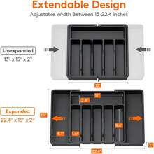 Stozle Expandable Silverware Organizer, Food Cutlery Flatware Organizer, Kitchen Utensil Drawer Organizer, Adjustable Silverware Holder For Spoons Forks Knives - White - View 9