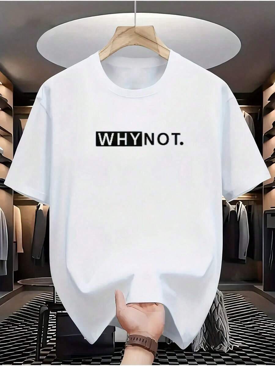 Minimalista y a la moda "POR QUÉ NO." Camiseta blanca casual de manga corta con estampado de letras, que muestra una actitud casual y un estilo moderno, camiseta estampada, camiseta de talla grande, camiseta con cuello en V, camiseta corta, camiseta con efecto tie-dye, camiseta retro, camiseta de verano, camiseta de algodón, camiseta de algodón suave, camiseta transpirable, camiseta elástica, camiseta ligera, camiseta de algodón orgánico, camiseta deportiva, camiseta atlética, camiseta de fitness, camiseta para correr, camiseta de entrenamiento, camiseta vintage, camiseta boho, camiseta de estilo urbano. - Blanco - Ver 1