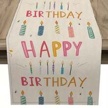 1 pieza Camino de mesa con tema de cumpleaños, 2 opciones de diseño: Impresión de letras "Feliz Cumpleaños" superpuestas en colores o Impresión de velas de cumpleaños lindas, hecho de 100% poliéster, disponible en varios tamaños, lavable a máquina, resistente al calor, resistente a las manchas, impermeable, fácil de limpiar - Multicolor - Ver 7