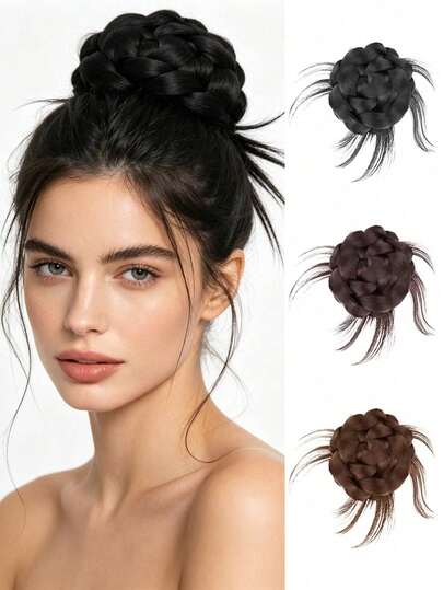 Kẹp tóc giả bện sợi tổng hợp, búi tóc cài, phụ kiện búi tóc, dễ đeo, nhẹ và thoải mái, phù hợp với mọi phụ nữ.