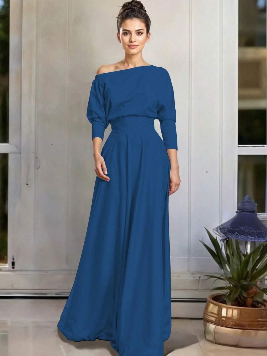 Vestido Largo Elegante Moda Casual Anastacia - Petróleo azul - Ver 1