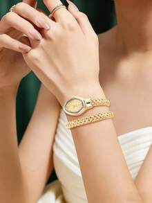 1 chiếc đồng hồ đeo tay nữ thanh lịch, thiết kế dây đeo khoét rỗng, vòng tay hình đầu rắn, đồng hồ thời trang công sở sang trọng cổ điển, phù hợp để đeo hàng ngày, quà tặng cho người yêu vào các dịp lễ và kỷ niệm. - Vàng - Xem 3