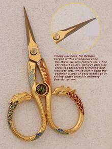 Stainless Steel Dragon & Phoenix Embroidery Scissors, Vintage Engraved Sharp Small Craft Scissors For Sewing, Cross Stitch, Cutting Thread, Paper Cutting, Tea Art And Handicraft/Oriental Style Lovers Collection. Suitable For All Celebratory Occasions: Ribbon Cutting, Housewarming, Grand Opening, Wedding, Etc. Wedding Favor Gift With Practical Use And Collection Value, Can Become A Keepsake Holding Cherished Memories. - Pointed Scissors - View 6