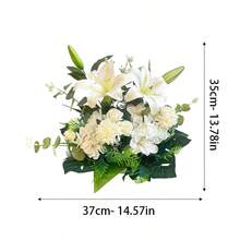 Pure White Artificial Flower Ball, Lilies, Roses, And Green Leaves, Wedding Table Centerpiece, Suitable For Banquets, Parties, And Home Table Decorations, Full And Three-Dimensional. - White - View 2