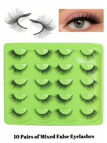 10 Pairs Half Eyelashes, Fox Style Eyelashes, Curly And Fluffy With Long To Short Length For Lengthening Effect, Natural And Not Exaggerated For Great Photos, 3D False Eyelashes With Long And Short Fibers, Voluminous Eye Tail Makeup Eyelashes Extension, Suitable For Parties And Shopping Makeup, The Best Gift For Yourself - Black - View 1