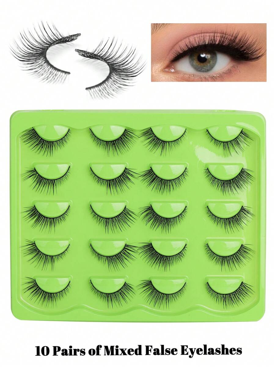 10 Pairs Half Eyelashes, Fox Style Eyelashes, Curly And Fluffy With Long To Short Length For Lengthening Effect, Natural And Not Exaggerated For Great Photos, 3D False Eyelashes With Long And Short Fibers, Voluminous Eye Tail Makeup Eyelashes Extension, Suitable For Parties And Shopping Makeup, The Best Gift For Yourself - Black - View 1