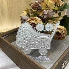 1 pieza Troqueles de corte para hacer tarjetas manualmente, 2 piezas Juego de artesanía de metal con diseño de rueda detallada de carrito, apto para manualidades de papel de cartulina para invitaciones - blanco plateado - Ver 4