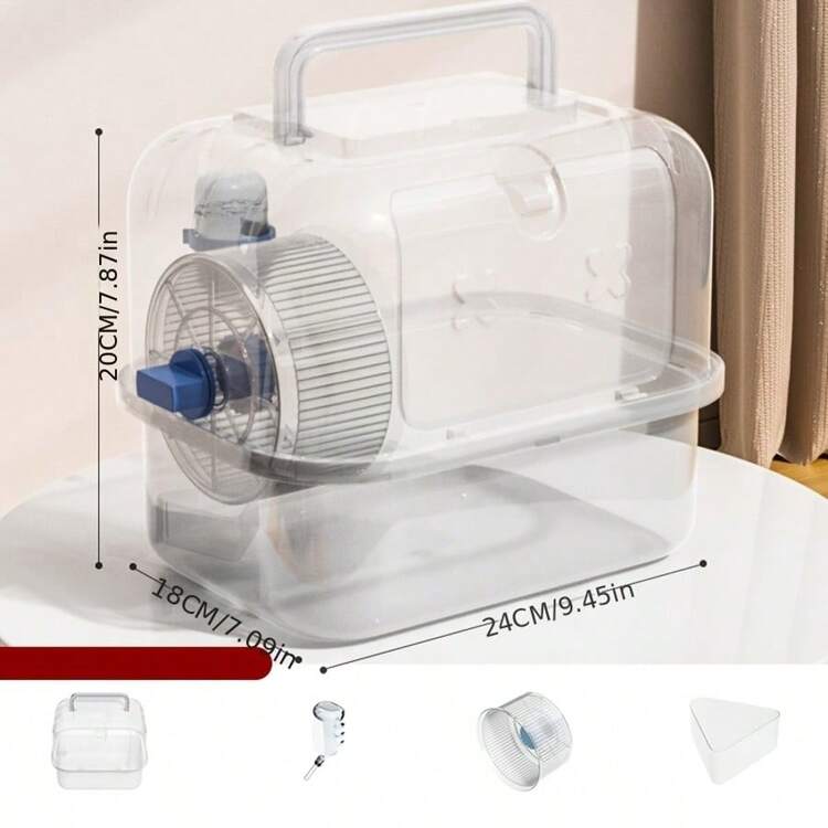 1 bộ phụ kiện màu sắc và kiểu dáng ngẫu nhiên, lồng nuôi chuột hamster trong suốt toàn cảnh, lồng vận chuyển chuột hamster hai tầng di động, phù hợp cho chuột hamster. - màu xanh da trời - Xem 2