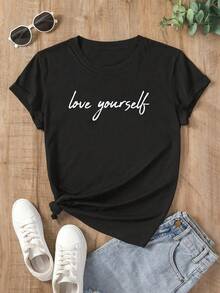 A Black And White Letter Line Pattern Printed T-Shirt Featuring A Easy And Casual Round Neck And Short Sleeves It Is Soft And Comfortable Suitable For Both And Leisure Made From Fabric And Machine Washable A01-41292 - 黑色 - 查看 2